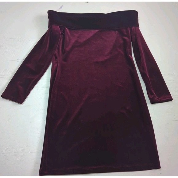 Tres Bien Velvet Off Shoulder Women's Dress Mini Bodycon Large Burgundy - Picture 1 of 5